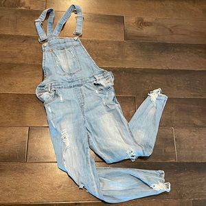 Light wash denim overalls